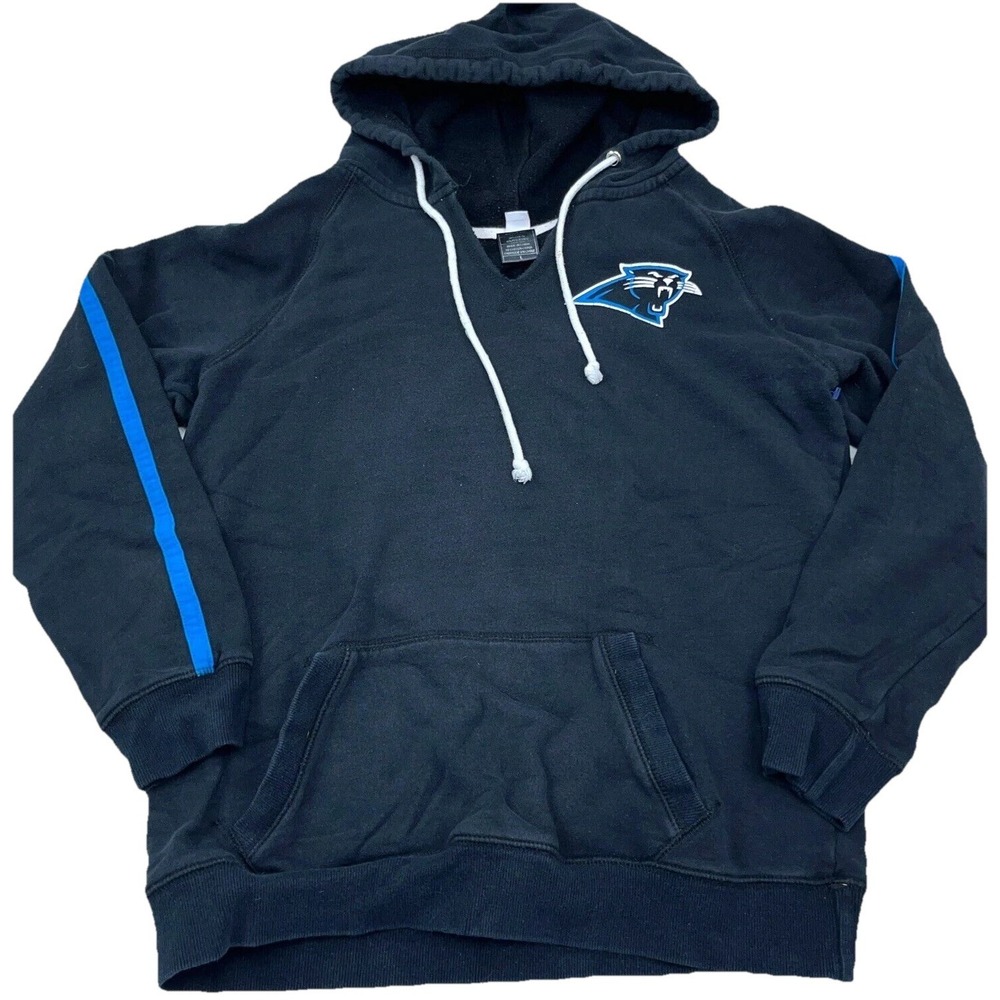 Carolina Panthers Hoodie Women Large Black Blue Sweatshirt Sweater‎ V Neck NFL